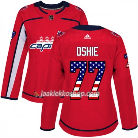 Nainen NHL Washington Capitals Pelipaita T.J. Oshie 77 Adidas 2017-2018 Punainen USA Flag Fashion Authentic